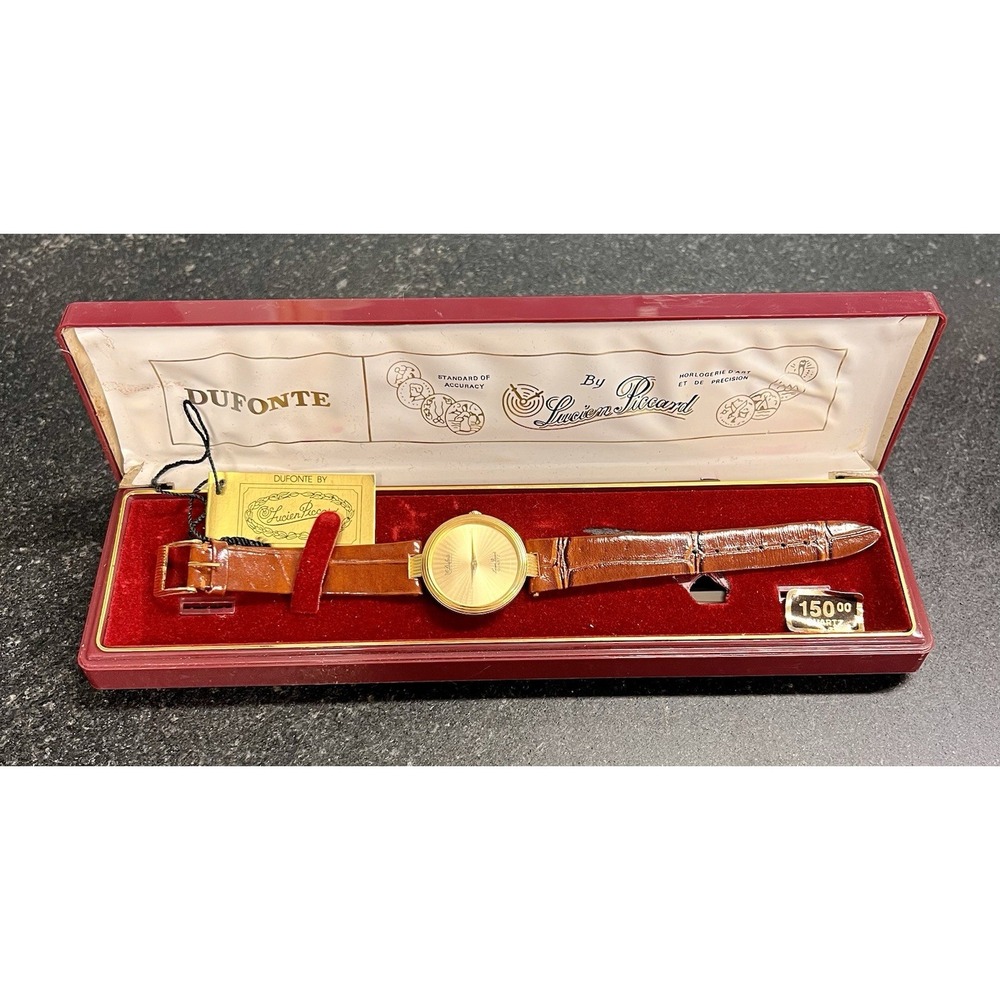 Vtg Men's Dufonte Quartz Watch by Lucien Piccard – Original‎ Box – Battery Dead